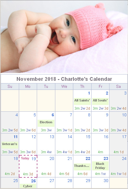 Calendar Generator - Monthly Photo Calendar with Age Chart for Baby